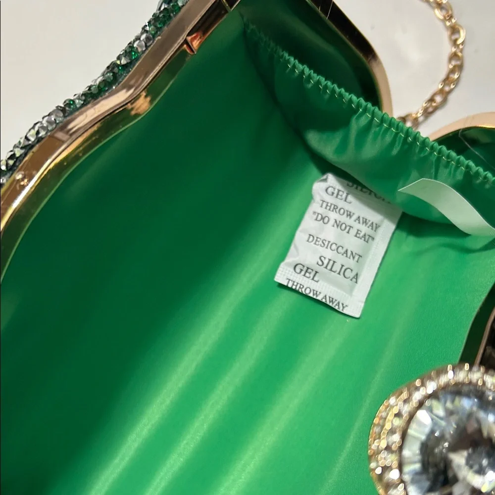 Emerald Crystal Evening Clutch with Gold Chain - Picture 7 of 16